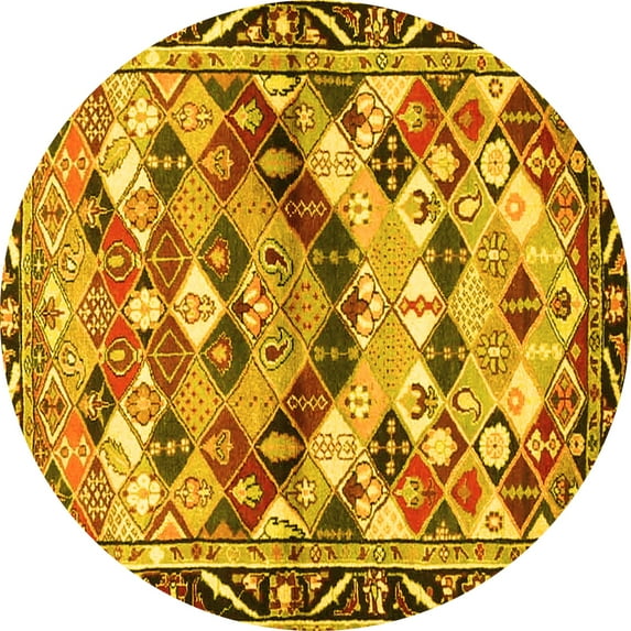 Ahgly Company Machine Washable Indoor Round Persian Yellow Traditional Area Rugs, 6' Round