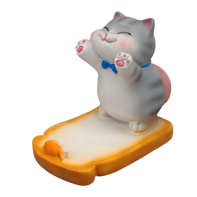 Soporte para teléfono con forma de animal, divertido soporte para teléfono móvil, adorno de resina, para smartphone, juguete sensorial para grabar, Gato gris