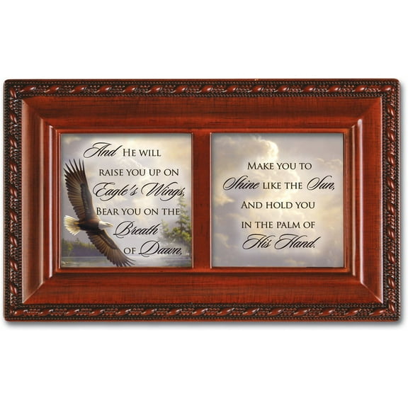 He Will Raise You Up Woodgrain Rope Trim Jewelry Music Box Plays On Eagle's Wings