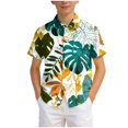 thumbnail image 5 of Boys Hawaiian Shirt Short Sleeve Floral Button Down Shirts Tropical Holiday Beach Top Vacation Clothes 6-12 Months 12-24 Months 2t 3t 4t 5t 6t 7t 8t 9t Children Green 3-4 Years, 5 of 6