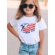 thumbnail image 1 of Girls' Patriotic Labor T-Shirt - Happy Labor Eagle & Stars Print Light Yellow Casual Short Sleeve Round Neck Tee, Spring Summer Machine Washable Top for Teens & Kids, 1 of 6