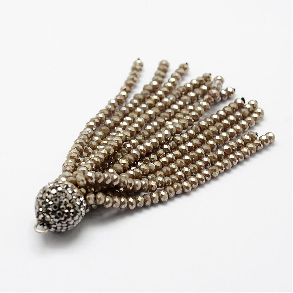 Electroplate Glass Bead Tassel Big Pendants with Brass Rhinestone Findings Camel 76x10.8mm Hole: 2.5mm
