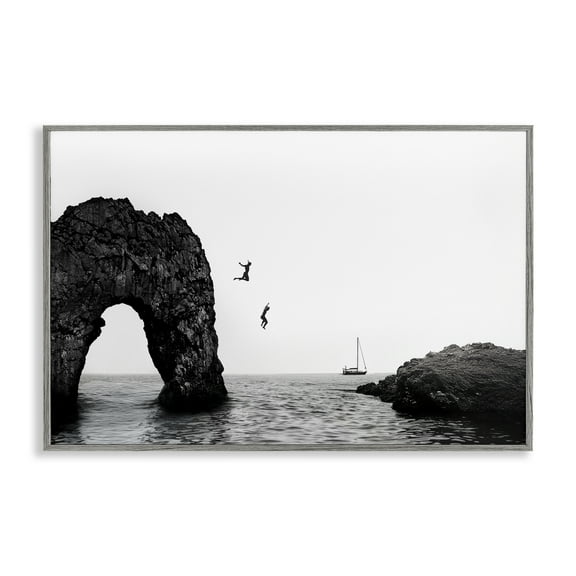 Stupell Industries Cliff Jumping into Sea Gray Framed Giclee Art, design by Sisi and Seb, 12 x 18
