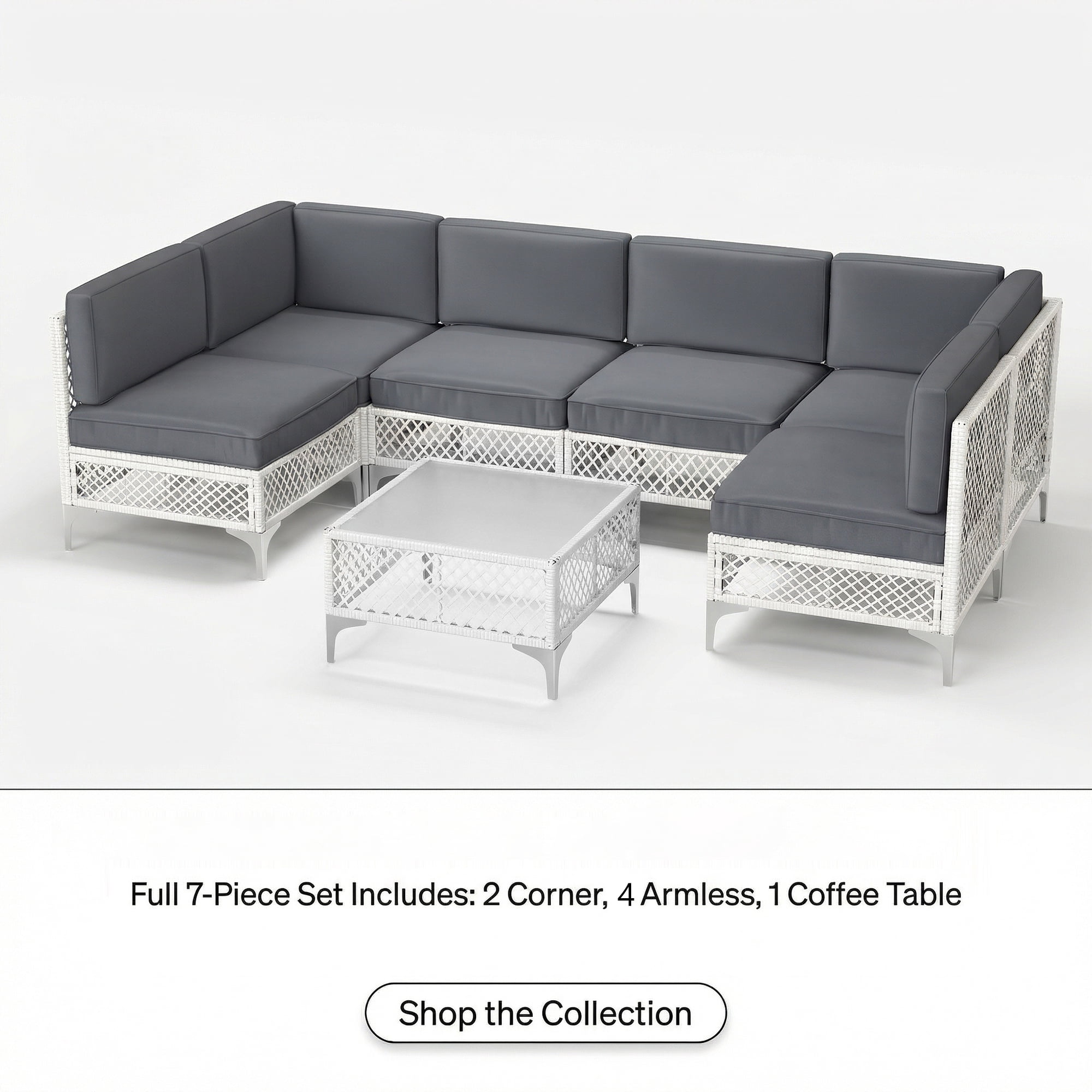 LAZZO 7-Piece Patio Furniture Set, Outdoor Wicker Conversation Set with Thick Cushions & Coffee Table for Backyard and Garden, Gray