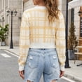 thumbnail image 7 of Xdegoge Cropped Cardigan for Women V Neck Button Down Plaid Knitwear Long Sleeve Y2K Preppy Knit Cute Fall Spring Fashion Tops, 7 of 7