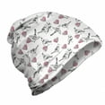 thumbnail image 1 of Bird Unisex Beanie, Birds Carrying Pink Flowers, Hiking Outdoors, Rose White and Dark Grey, by Ambesonne, 1 of 1