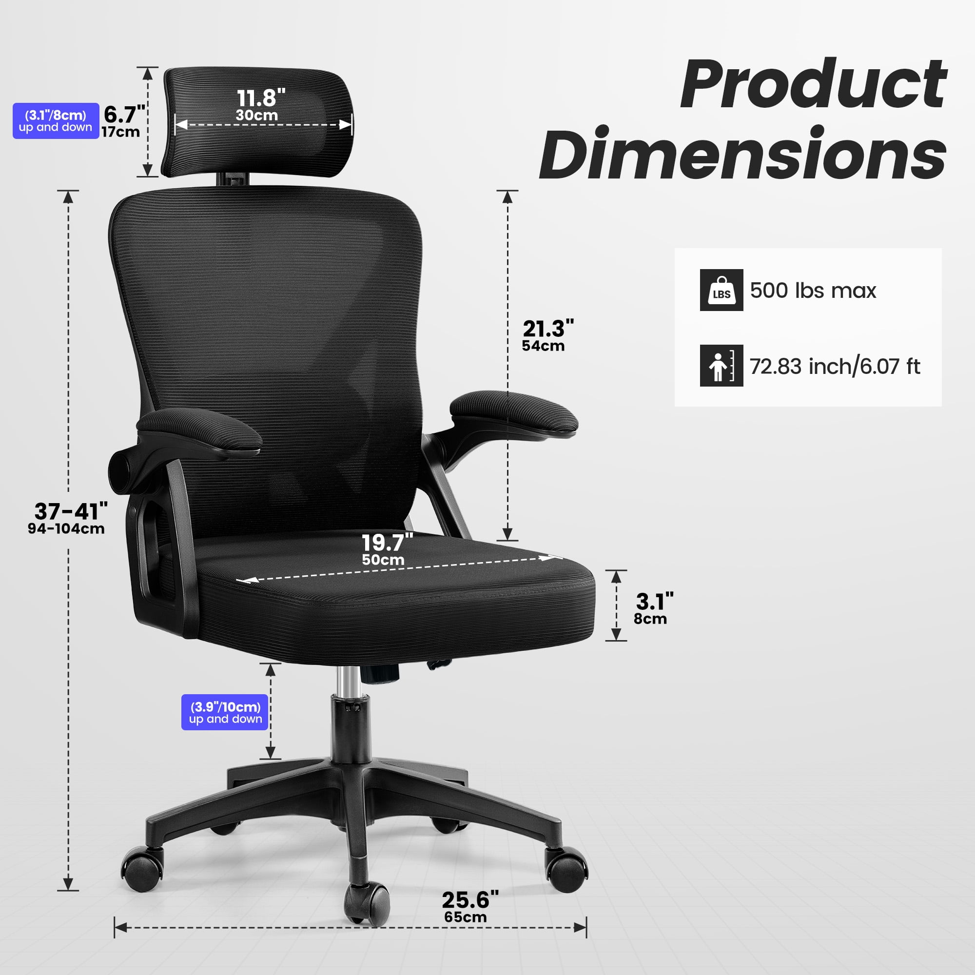COOLHUT Ergonomic Office Chair, High Back Mesh Office Desk Chair with Headrest 500LBS, Executive Office Chair with Adjustable Aremrest, Home Office Swivel Desk Chair for Home Office, Black