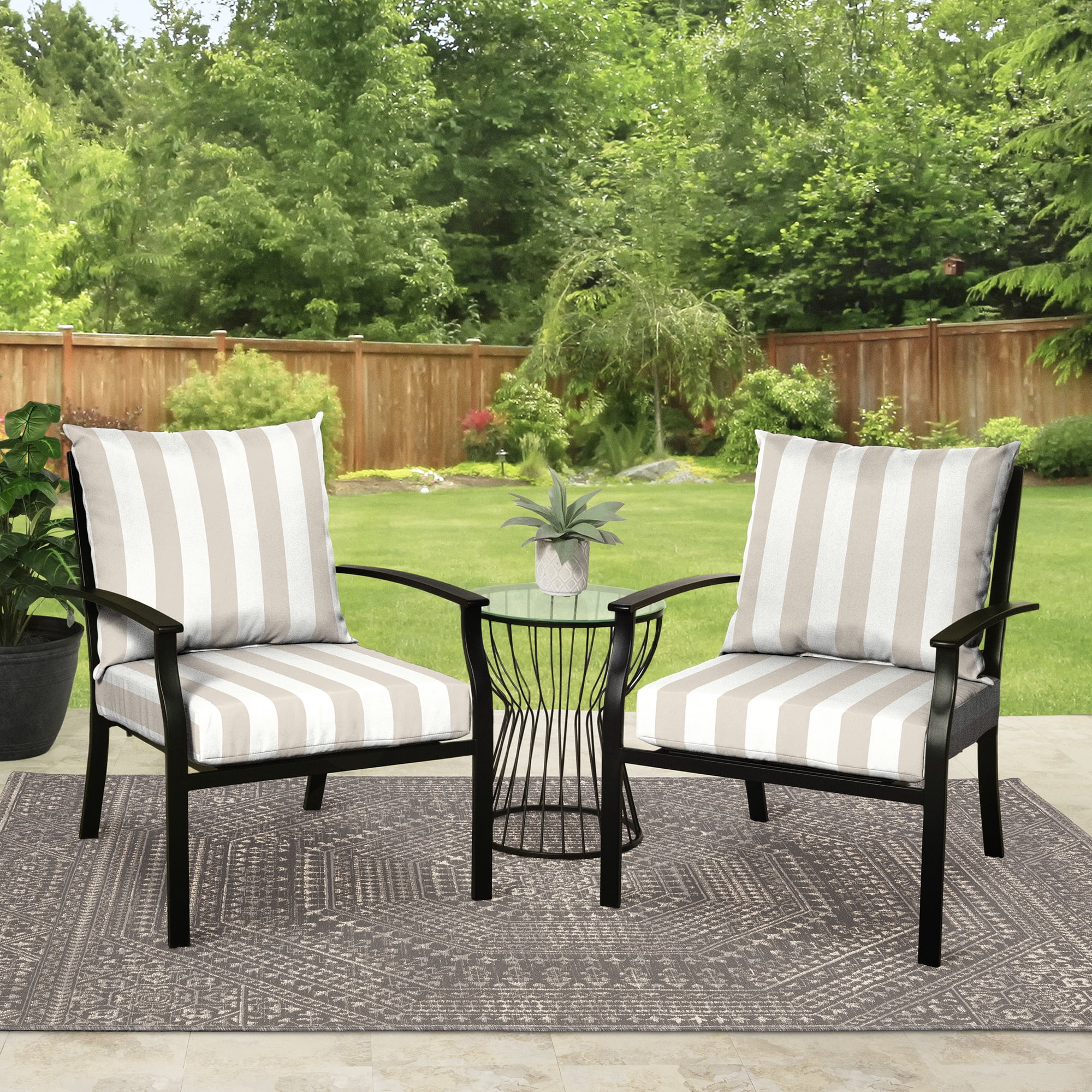 Mainstays 45"L x 22.75"W Tan Cabana Stripe Rectangle Outdoor 2-Piece Deep Seat Cushion
