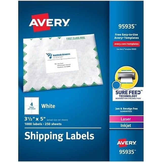 Etiquetas de envío Avery 95935 blancas de inyección de tinta/láser 1000/caja