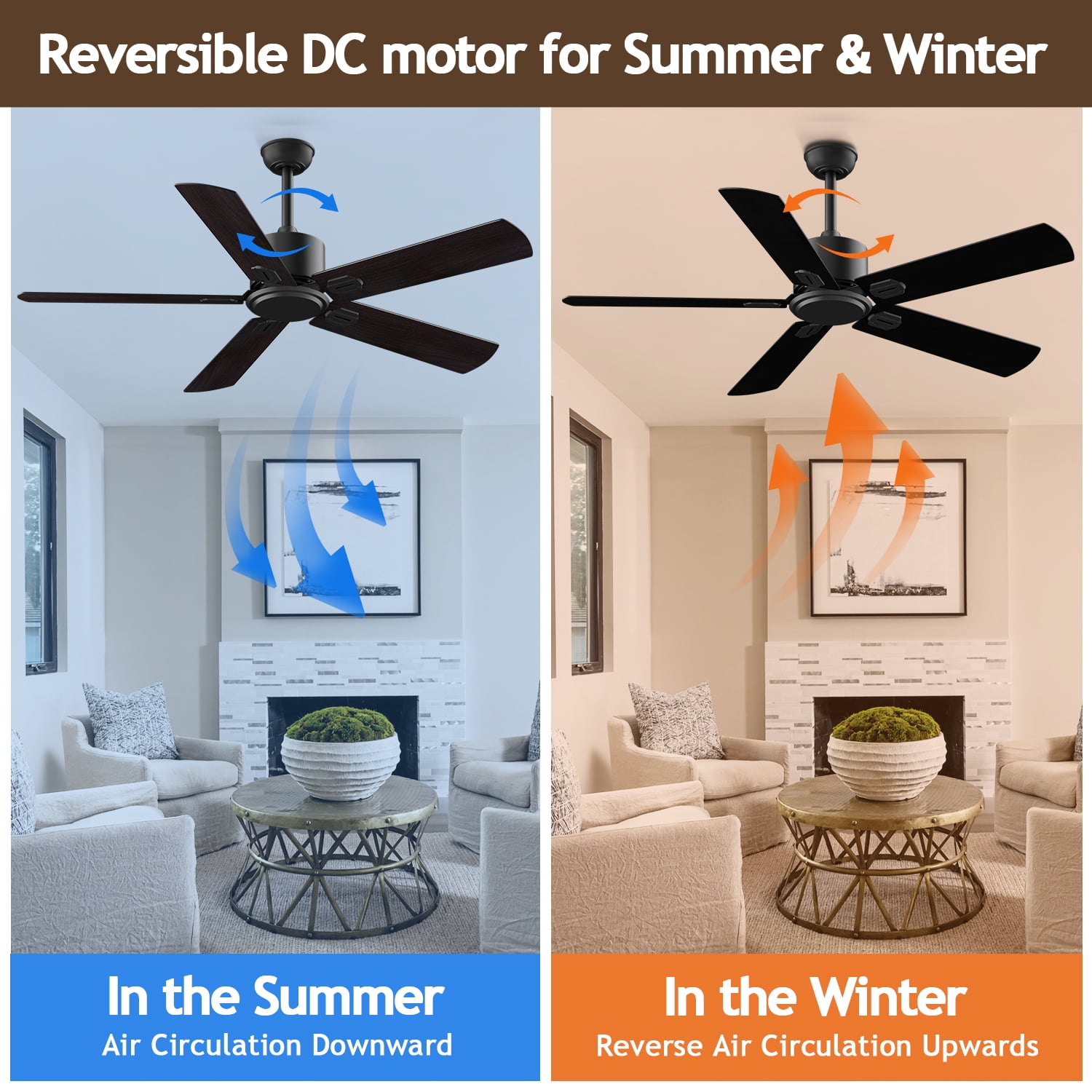 LANHAI 52 inch Modern Downrod Mount Bedroom Ceiling Fan