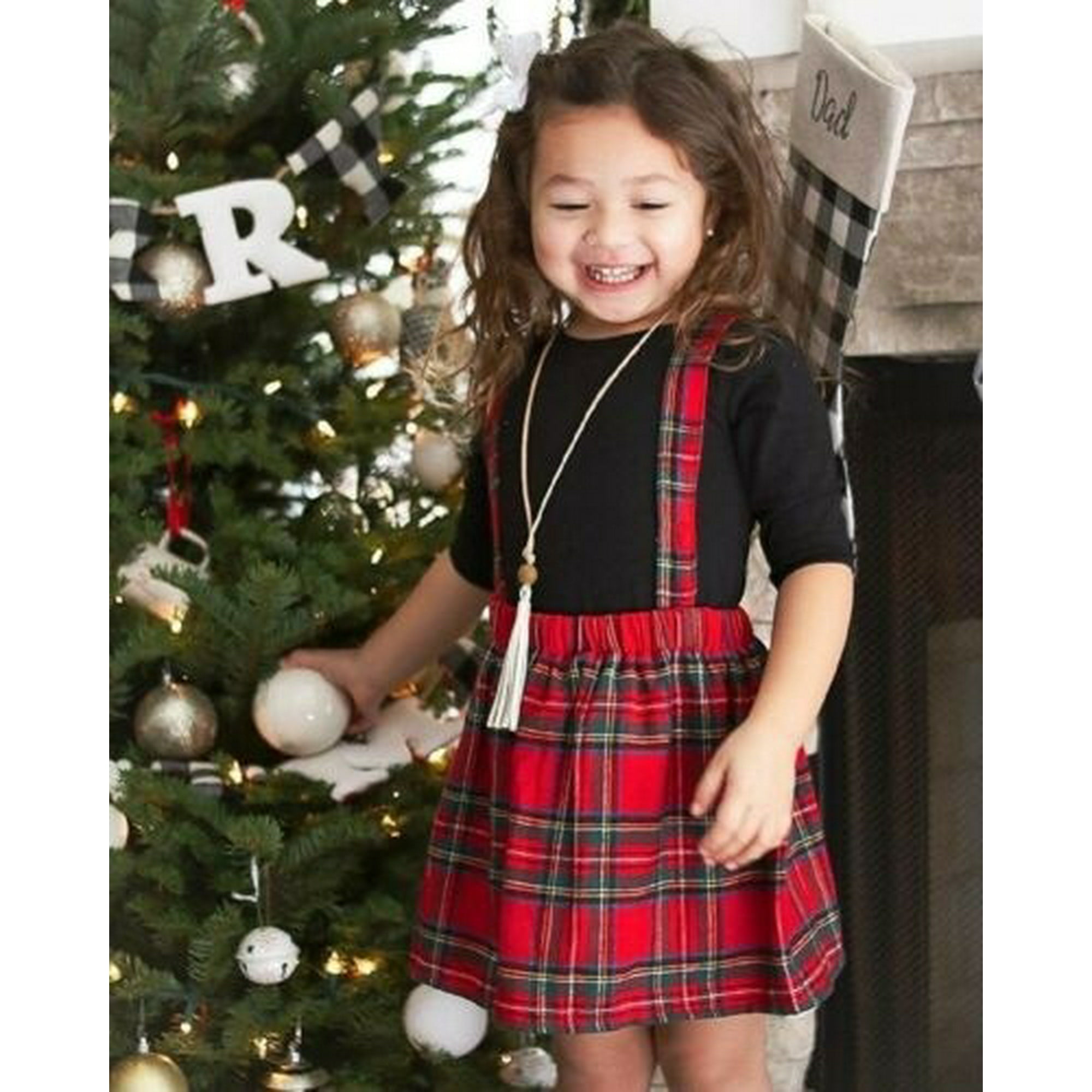 Kids Sister Matching Clothes Romper Strap Dress Baby Girl Plaid Outfits