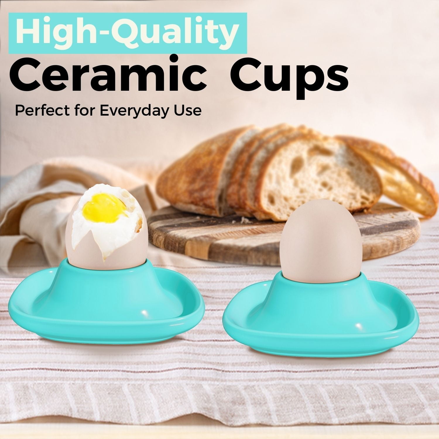 Ceramic Egg Cups Set of 6 Half Dozen Pack, Porcelain Hard Soft Boiled Egg Holder Keeper Container with Base, Stackable Serving Dish Plate Stand Serveware for Countertop Display Kitchen Home (Blue)