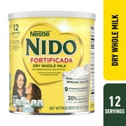 NIDO Fortificada Dry Whole Milk Powder with Vitamins A, C, D, Iron & Calcium, 12.6 oz Canister