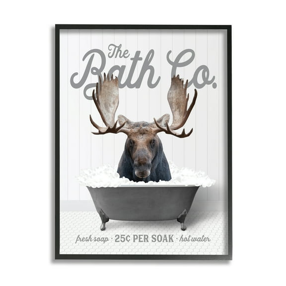 Stupell Industries Moose in Bubble Bath Animals & Insects Painting Black Framed Art Print Wall Art, 11 x 14