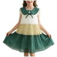 thumbnail image 2 of CIAKGIAF Little Girls Dresses Casual Mesh Fluffy Color Block Comfortable Sleeveless Summer Cute Dress Green for 2-7Y, 2 of 7