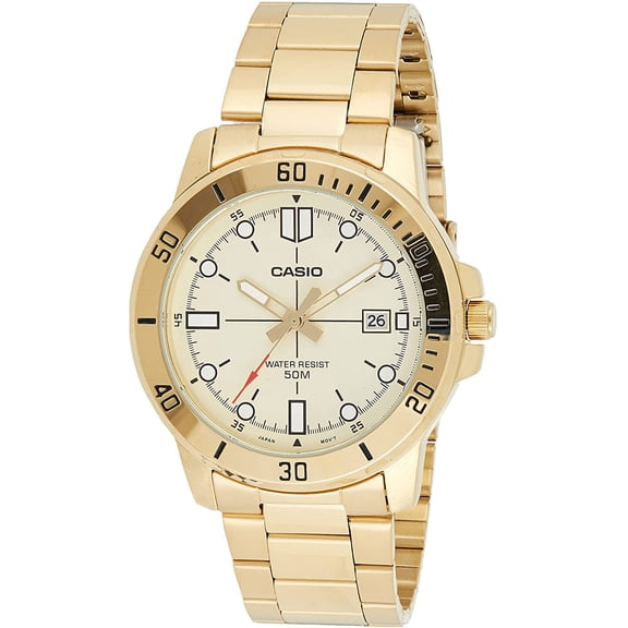 Mens 50-meter Water Resistant White Dial Stainless Steel Gold Watch MTP-VD01G-9EVUDF