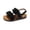 Black, variant on Girls Open-Toe Sandals, Ruffled Suede-Like Straps Adjustable Hook-and-Loop Ankle Strap, Fashion Summer Sandals (Beige, 4.5-5 Years)