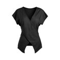 thumbnail image 3 of Favoffer Wrap Blouse Tops Women's Short Sleeve V Neck Asymmetric Hem Shirts Fitted Casual Tunic Tops Summer Daily Going Out, 3 of 9