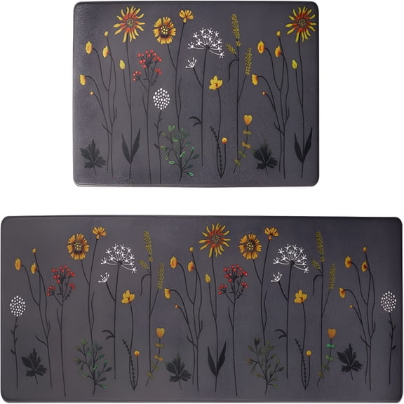 RLESO 2026 New Colorful Flowers Kitchen Rug Mats,17" X 47"&17" X 29",Non-Slip,Set of 2,For Kitchens,Entryways,Home Decor,Indoor Spaces.