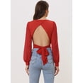 thumbnail image 4 of Blusa de Manga Larga con Lazo para Mujer rojo XS, 4 of 6