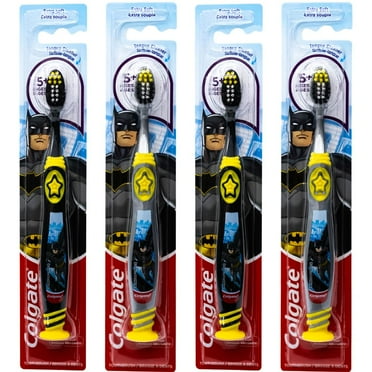Colgate Batman Toothbrush for Children with Suction Cup, Kids 5  Years Old, Extra Soft - Pack of 4