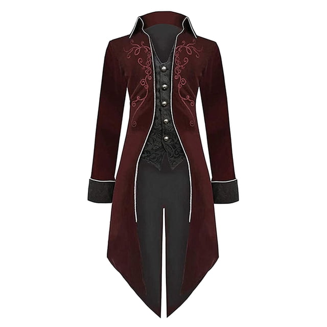 Uinagy Robe Médiévale Rétro pour Femmes Mi-Longue Manteau Punk Veste Smoking