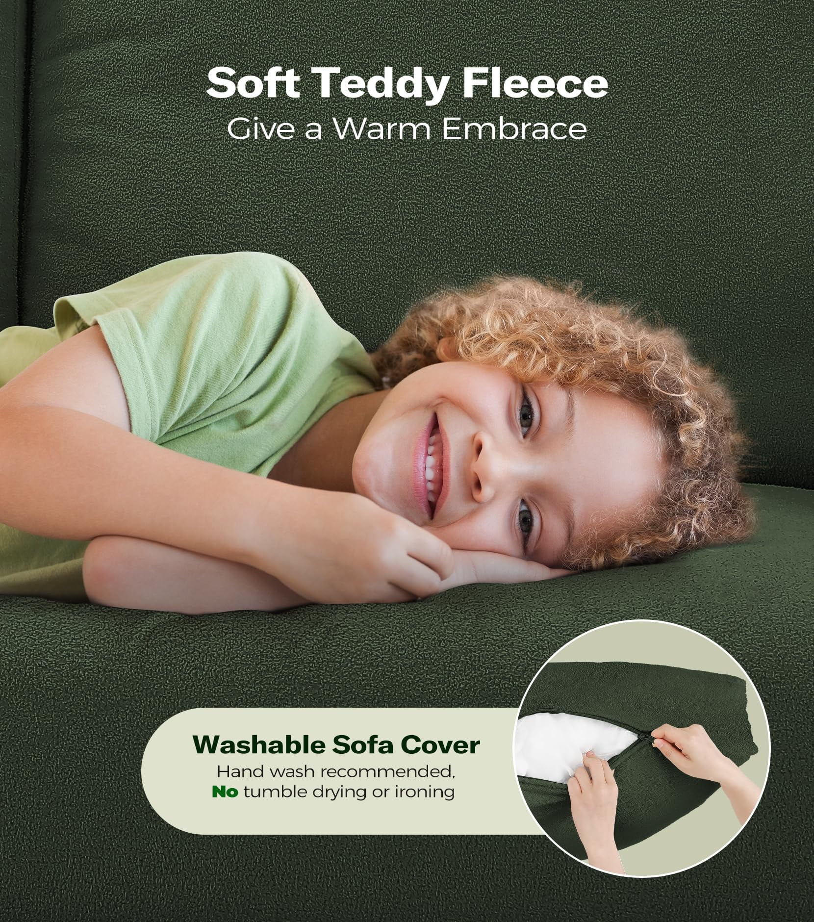 Welzona 51" Teddy Fabric Loveseat Sofa, Small 2-Seater Couch for Small Spaces, Tool-Free Assembly, Green