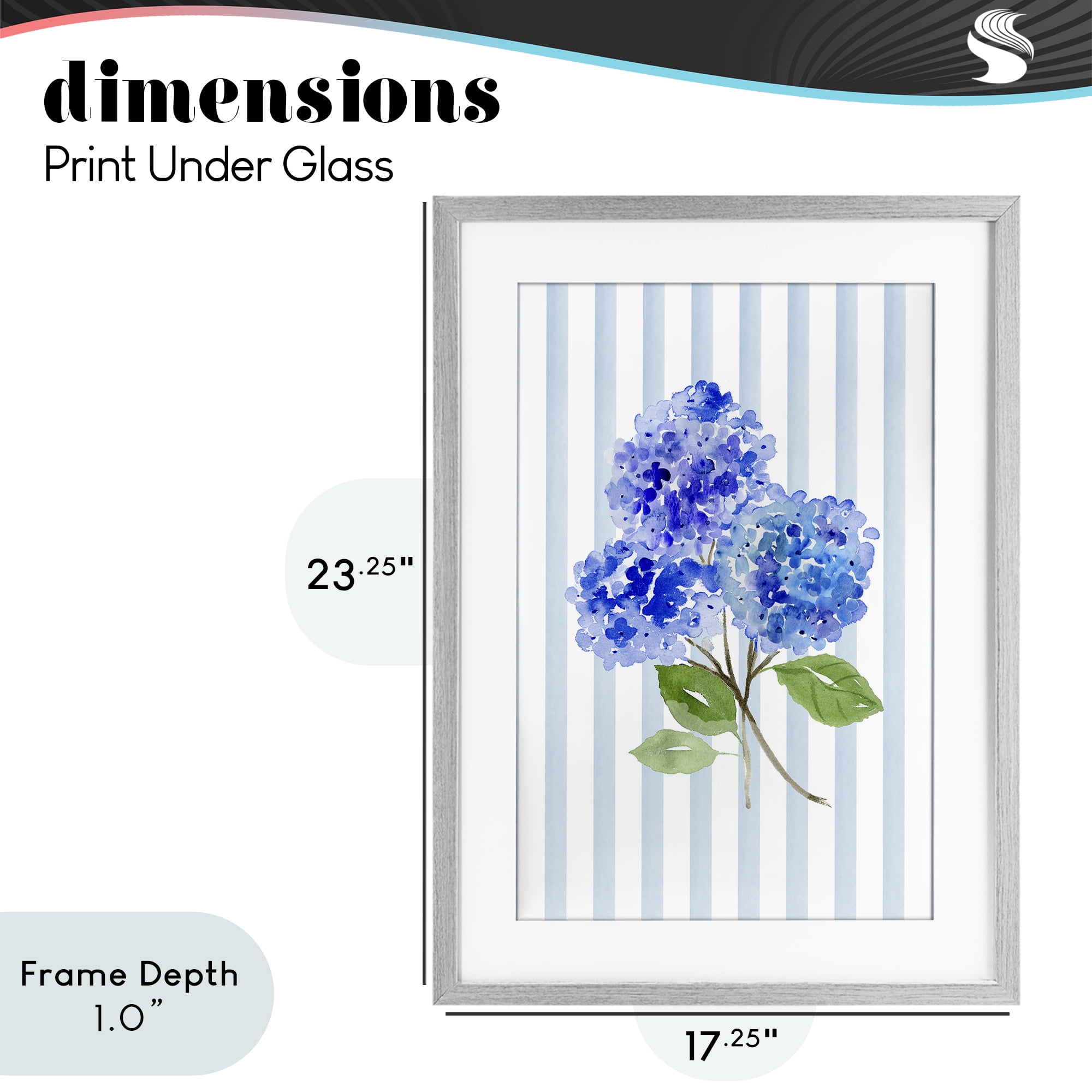 Stupell Industries Blue Hydrangeas over Stripes Gray Framed Print Under Glass, design by Corinne Haig