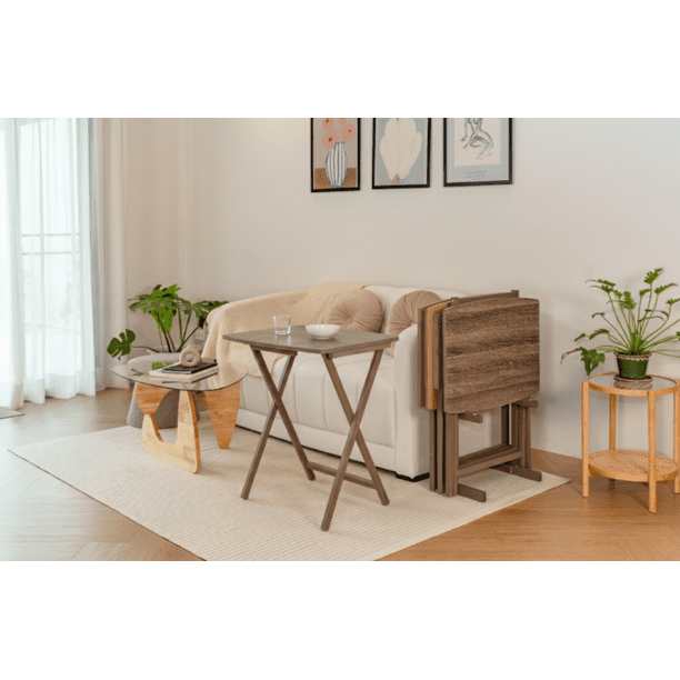 Mainstays XL Oversized Folding Tray Table Set with Storage Rack