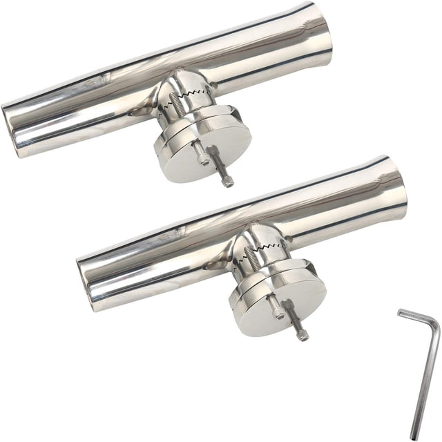 Exquisite 2Pcs Fishing Rod Holder, Stainless Tournament Style Clamp on Rod Holder, Rail Mount Fishing Pole Holder for Rails 1-1/4" to 2" Silver - Designed for unforgettable banquet accessories