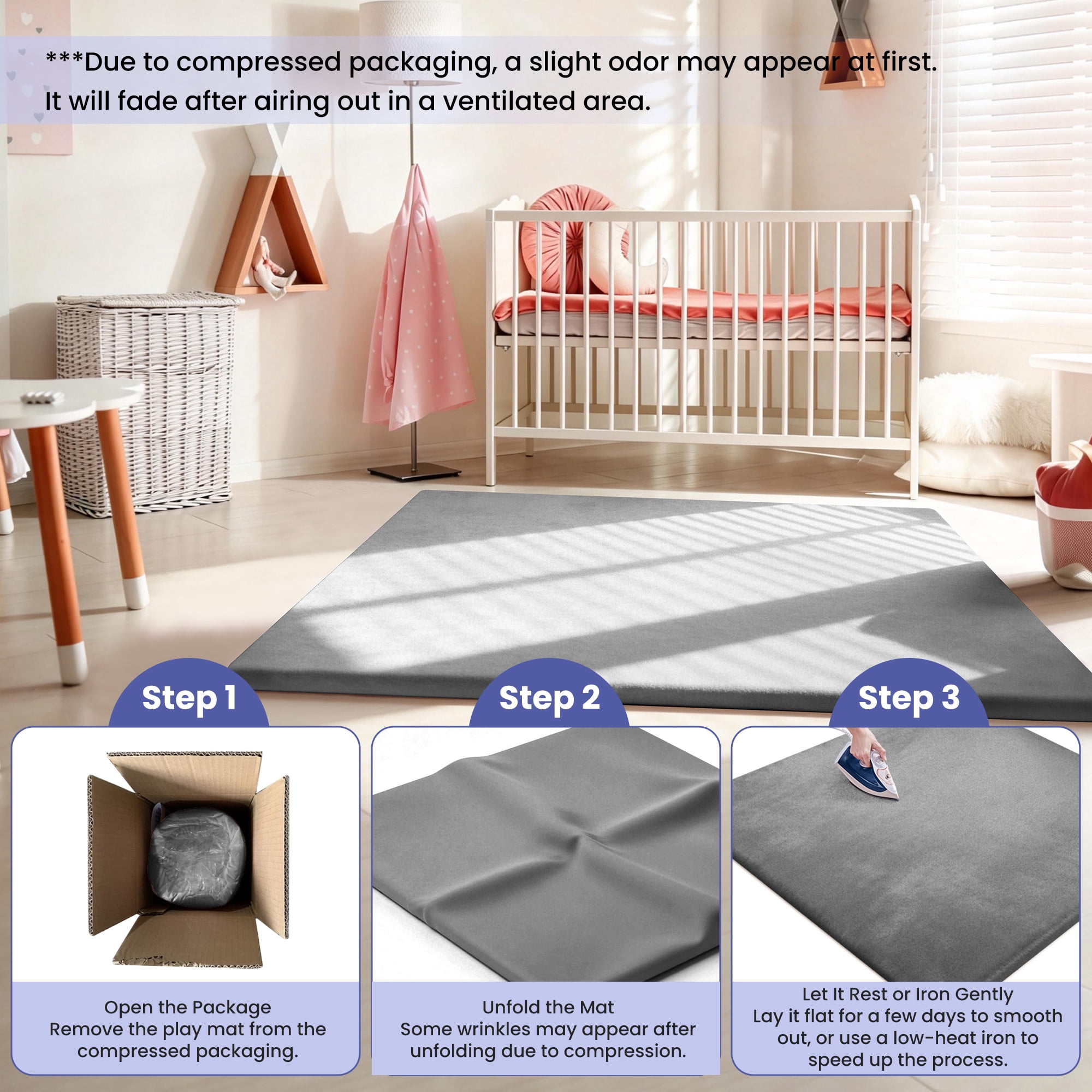 babyeap Baby Play Mat,50"x50" Playpen Mat,1.3" Extra Thick Crawling Mat for Floor Cushion,Removable Washable Cover Playmat for Babies Toddlers Infant,Gray