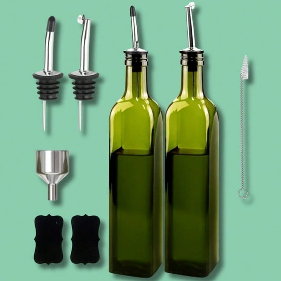 Glass Olive Oil and Vinegar Dispensing Bottle with Double-Piece Set