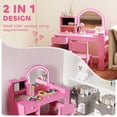 thumbnail image 3 of Pink Vanity Set with LED Lighted Mirror, MDF Dressing Table and Chair, Storage Cabinet, Drawer and Shelves for Bedroom Play or Study, 34.9"L x 15.3"W x 38.1"H, 3 of 7