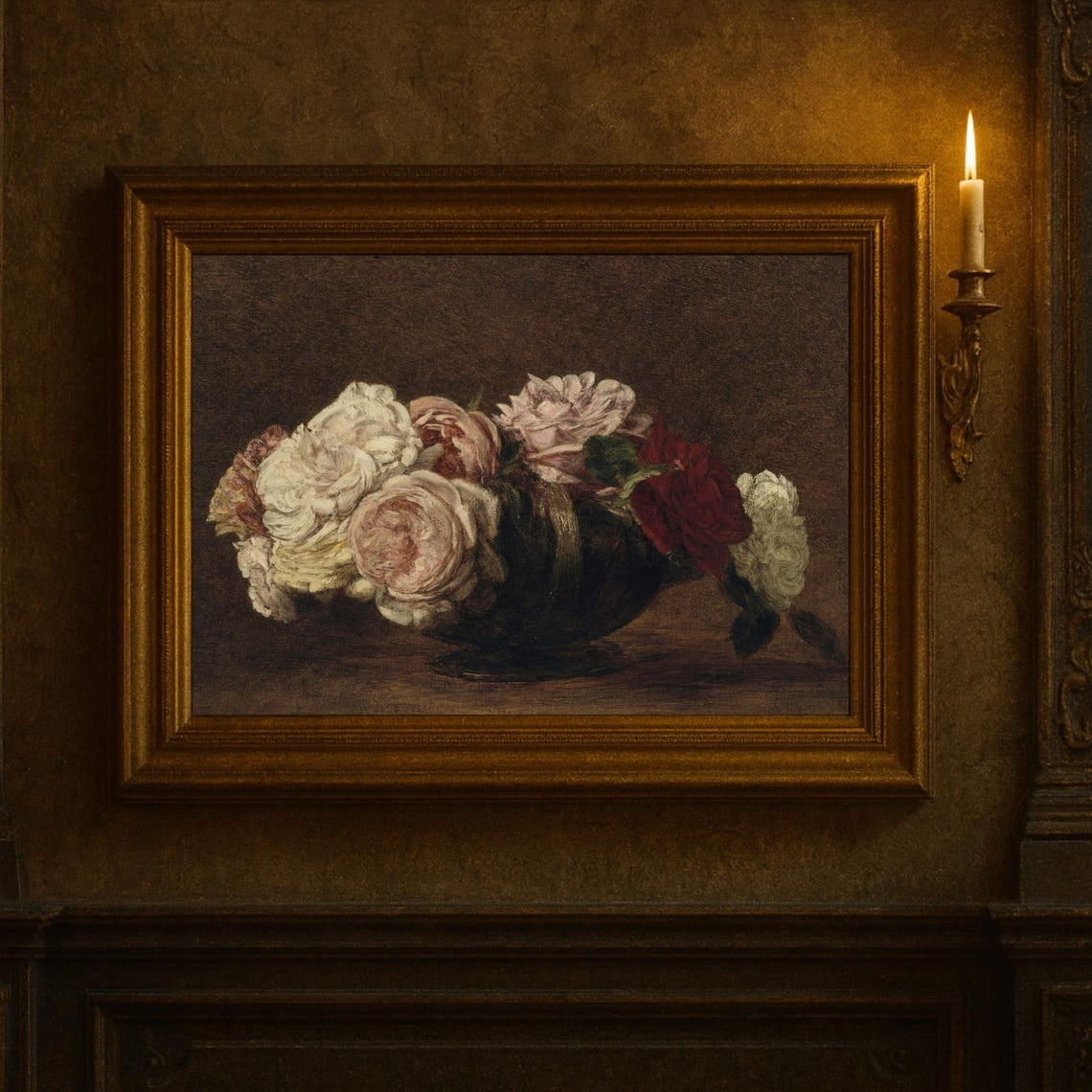 Vintage Rose Still Life Antique Floral Wall Art Print Botanical Office And Bedroom Decor