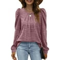 thumbnail image 1 of Crewneck Pleated Sweatshirts for Women Puff Sleeve Tunic Tops S-3XL, 1 of 5