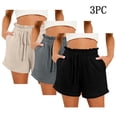 thumbnail image 2 of Hyknon 3PC Shorts for Women Summer Casual Solid Color Comfortable Loose Fitting Workout Shorts Elastic Waist Drawstring Sports Gym Running Shorts with Pockets, 2 of 3