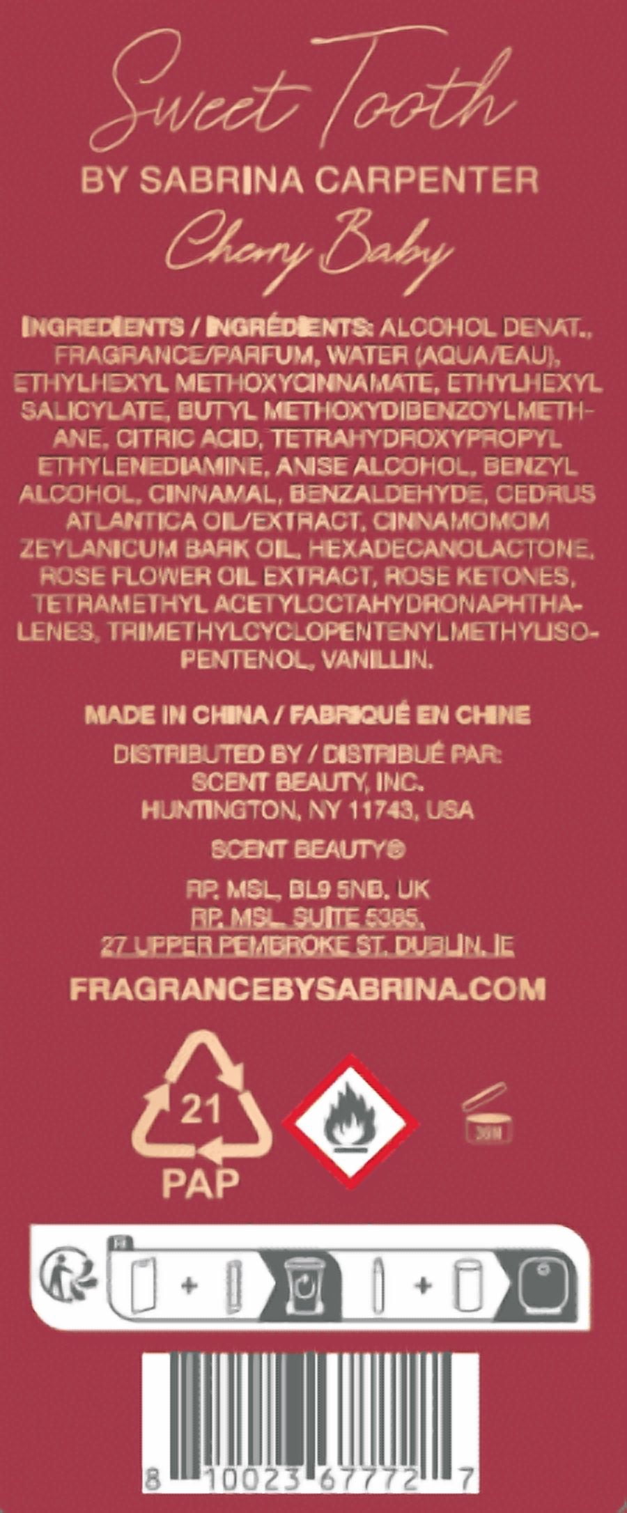 Sabrina Carpenter Cherry Baby Mini Perfume for Women, 50ml