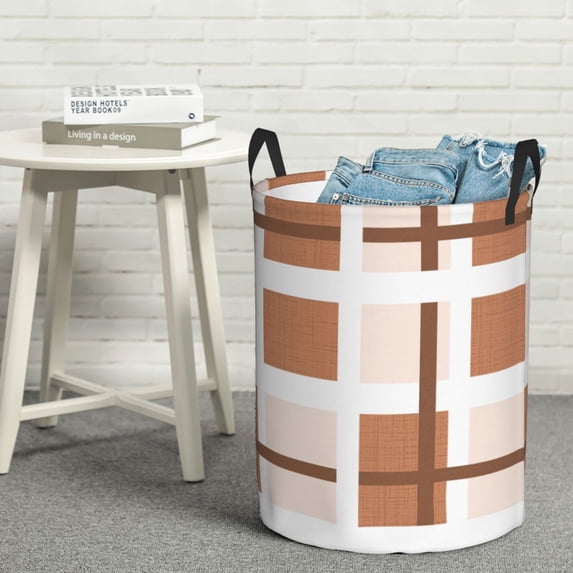 YFYANG Waterproof Laundry Hamper, Brown Geometric Fabric Texture Laundry Basket Oxford Fabric with Handle Foldable, S