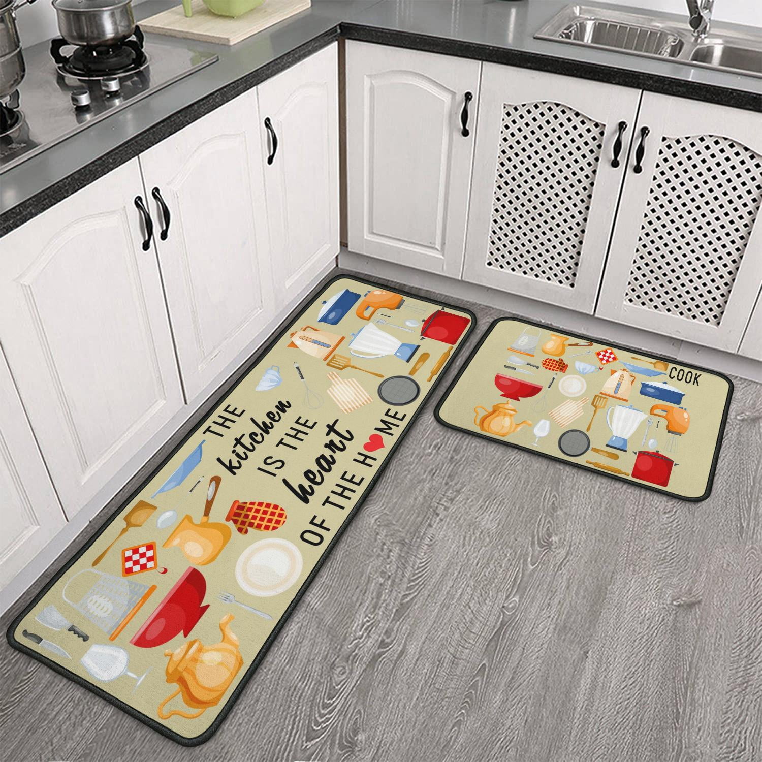 the Kitchen Is the Heart Kitchen Rugs Set 2Pcs Non Skid Kitchen Floor