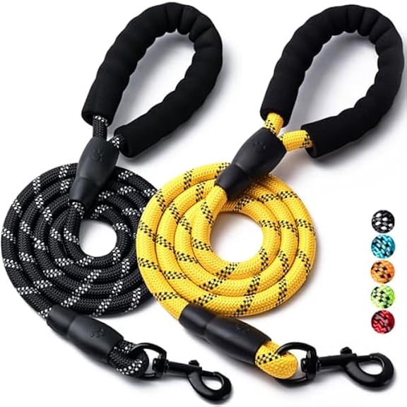 Eryueer 2 Pack Dog Leash, 4/5//6 FT Heavy Duty Nylon Rope Pet Leashes with Comfortable Padded Handle, Reflective Dog Leashes for Small Medium and Large Dogs (4FT-3/8,Black/Yellow)