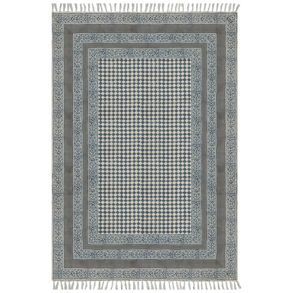 Casavani Handblock Printed Cotton Rug for Kitchen Study Room Outdoor Patio Rug, Gray 2x3 feet