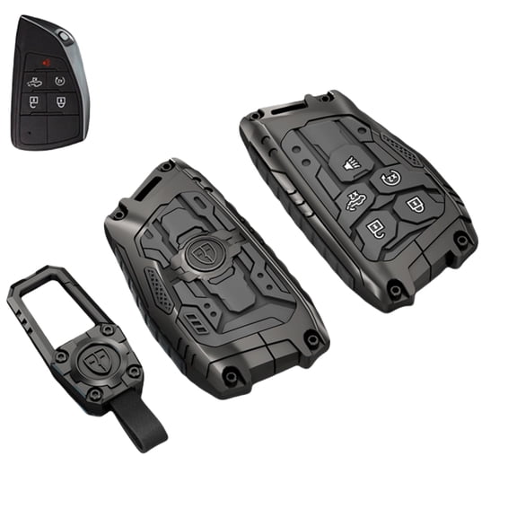 Key Fob Cover Compatible with Fit for 2022 2023 2024 2025 Chevrolet Silverado 1500 2500HD 3500HD GMC Sierra 1500 2500HD 3500HD Heavy-Duty Zinc Alloy Keychain Case Holder Protector