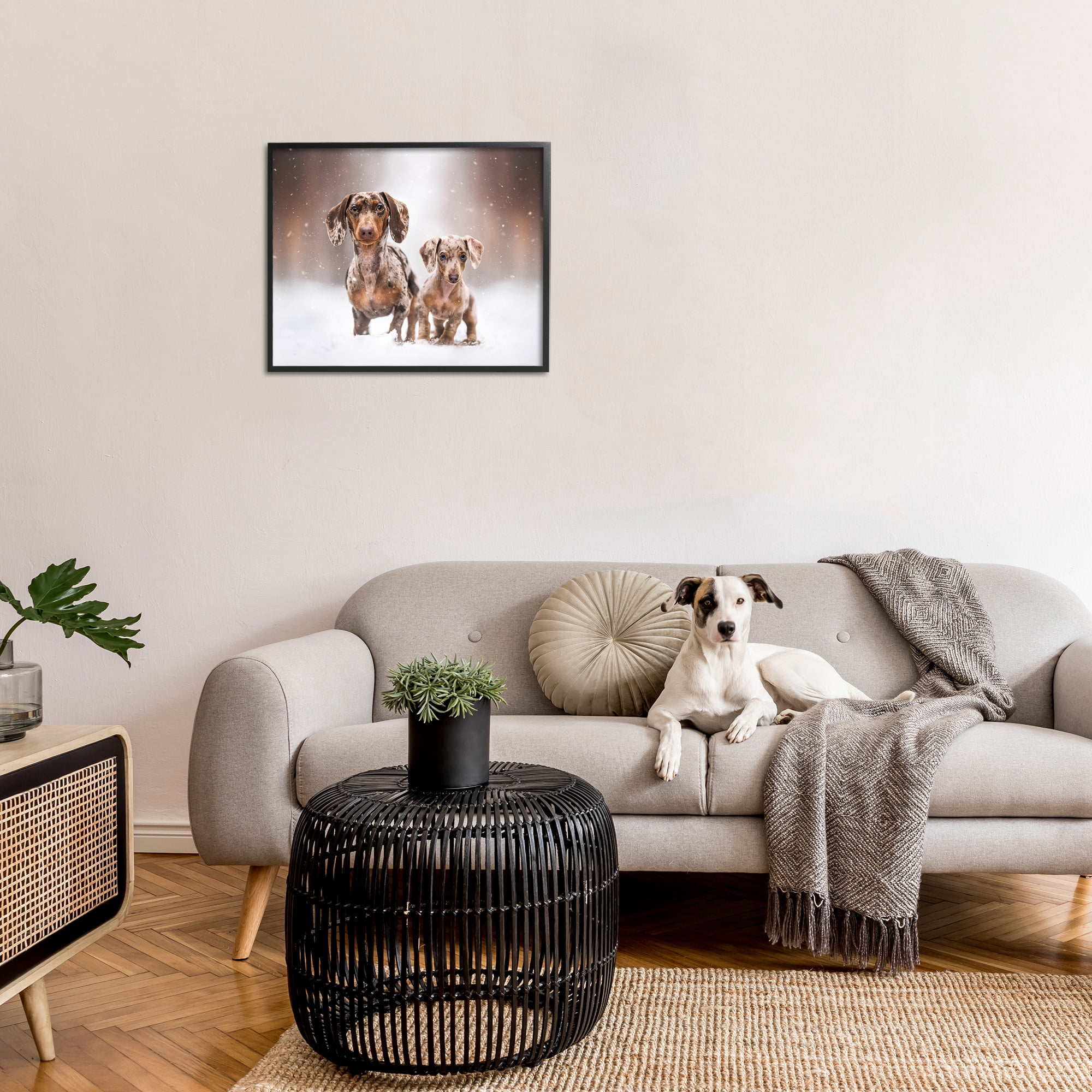 Stupell Industries Playing Puppies in Snow Animals & Insects Painting Black Framed Art Print Wall Art, 30 x 24