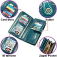 thumbnail image 4 of Ladies Leather Large Wallet Ladies Large Many Compartments, Women Wallet With 26 Card Compartments (Peacock Blue), 4 of 6