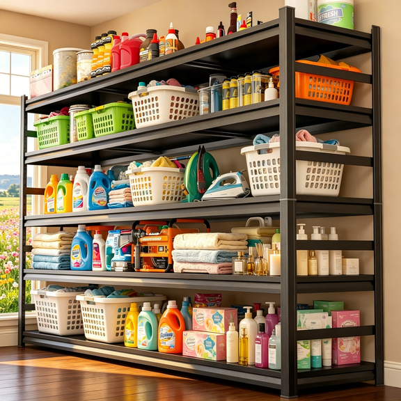 72"H Garage Shelving, 3000 LBS Heavy Duty Metal Storage Shelves with Anti-Fall Rails, 5-Tier Adjustable Storage Rack for Garage, Warehouse, Basement, 36"W*16"D
