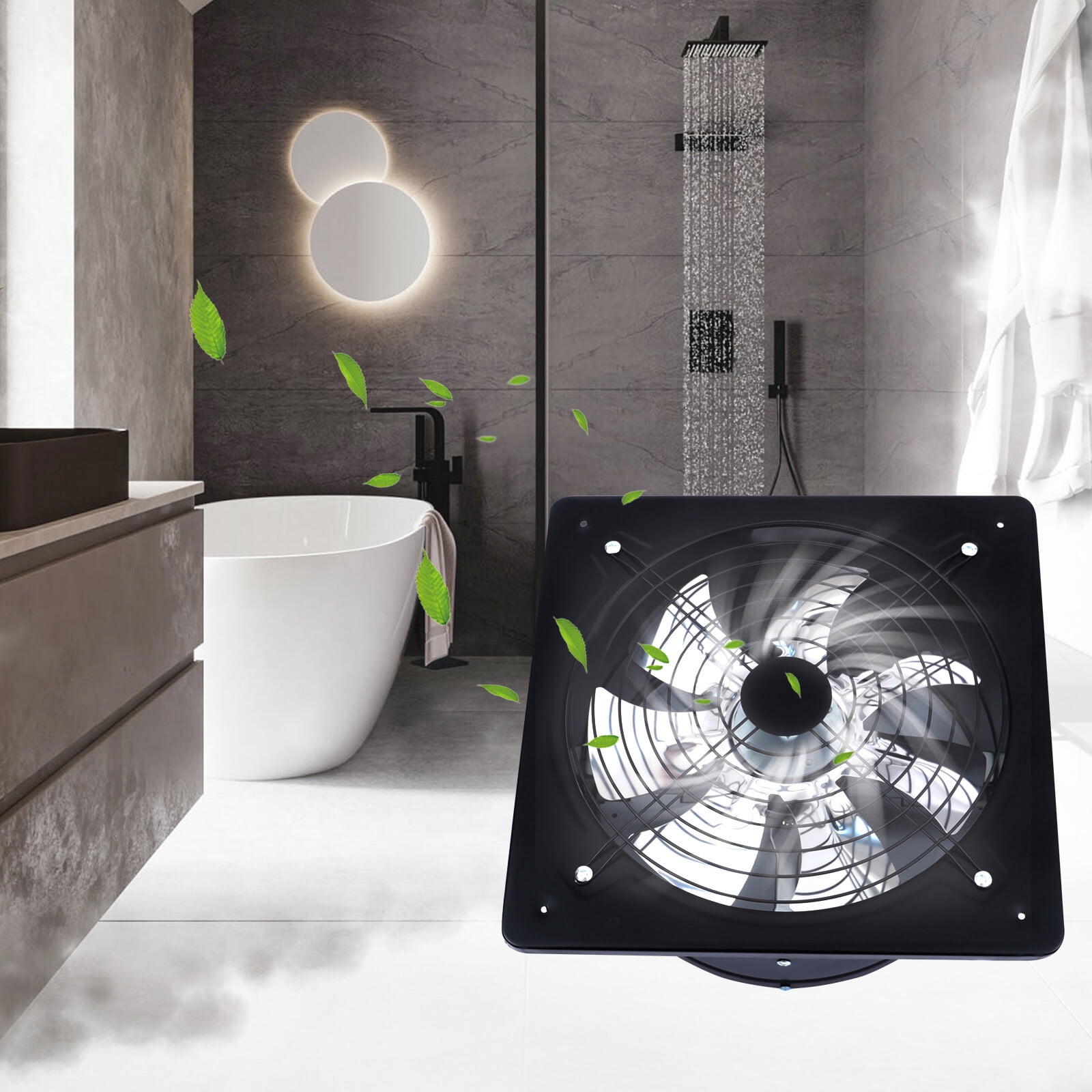 110V 125W 12" 7 Blades Black  Exhaust Fan Extractor Fan 2800r/min Wall/Ceiling Mount for Bathroom Kitchen Garage