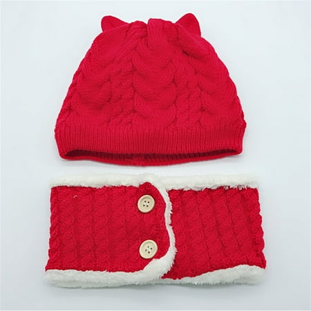 

TOWED22 Baby Boy Girl Winter Hat Toddler Cat Beaniess Hat With Scarf Lined Knitted Cap Neckwarmer For Kids 2 3 Red