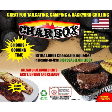 CHARBOX - The World's Only Green and Disposable Portable Barbeque Grill Box | Ready to Use BBQ Grill | Recyclable and All-Natural Charcoal Grill for Tailgating, Camping, Backyard Grilling