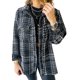 thumbnail image 1 of Chaqueta a cuadros con botones para mujer, abrigo holgado de manga larga con cuello vuelto para mujer, color negro XXL, 1 of 7