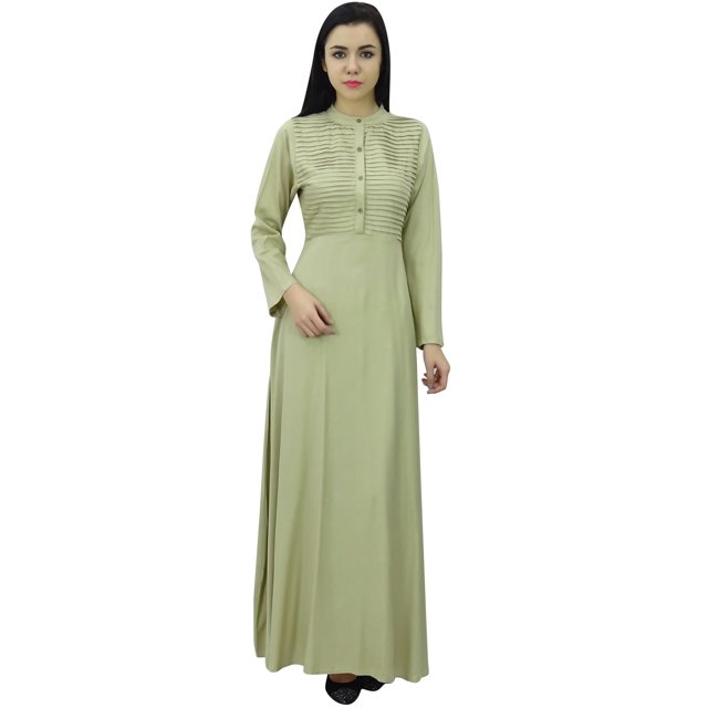 Bimba Robe Jilbab à Manches Longues pour Femmes avec Col Mandarin et Poches